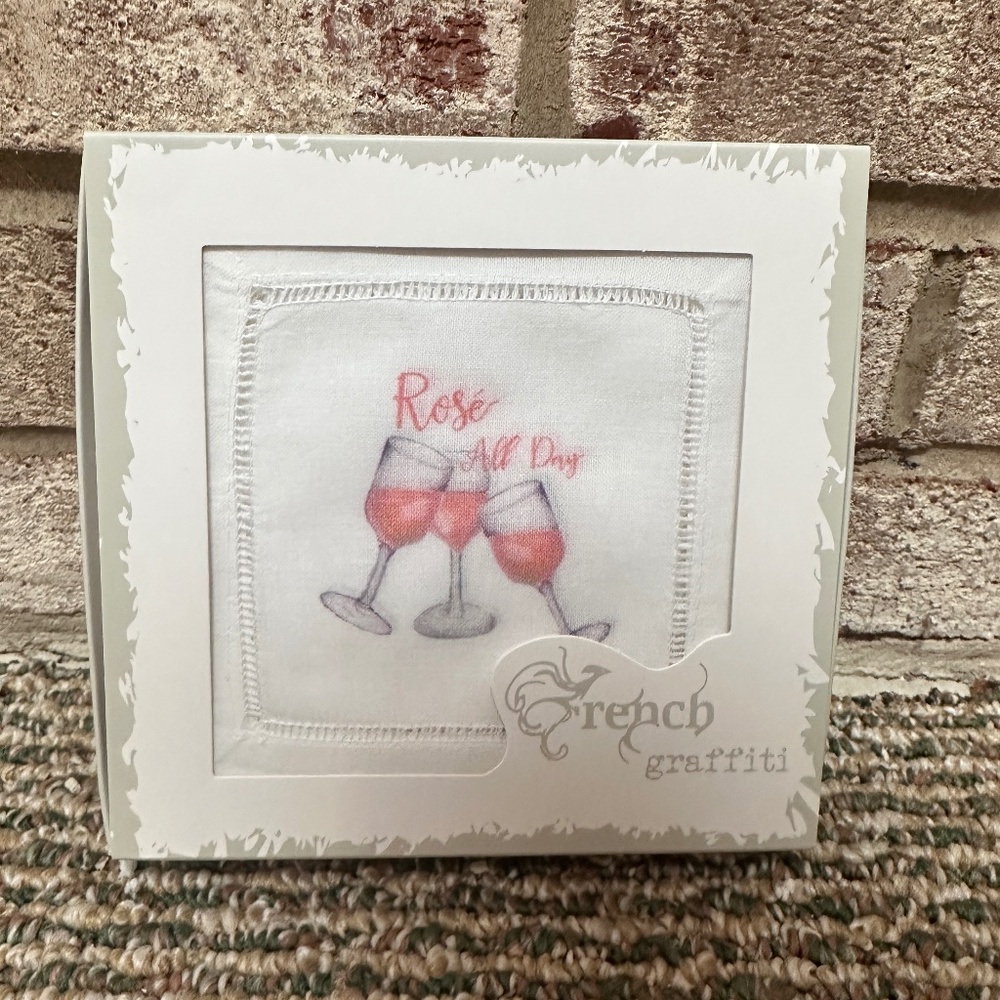 NEW French Graffiti Linen Cocktail Napkin - Rose All Day - Set of 4